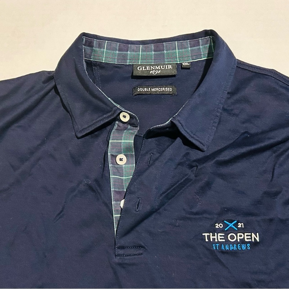 Glenmuir Polo The Open St. Andrews Navy Men's 2XL XXL w/ Offset Tartan Collar